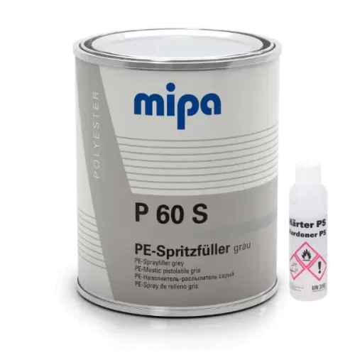 MIPA P60 S 2K POLYESTER SPRAY FILLER 1L Grey ULTRA HIGH BUILD REFACE PUTTY